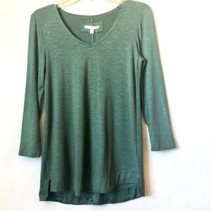 NWT Anthropologie Pure Good Moss Green Satin Trim Silk Feel Top XS Will fit S